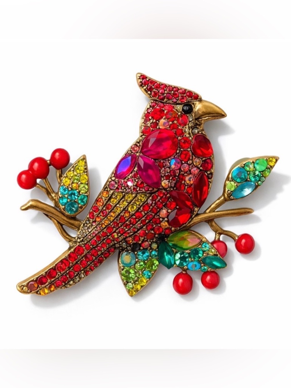 Red Jeweled Cardinal Bird Brooch